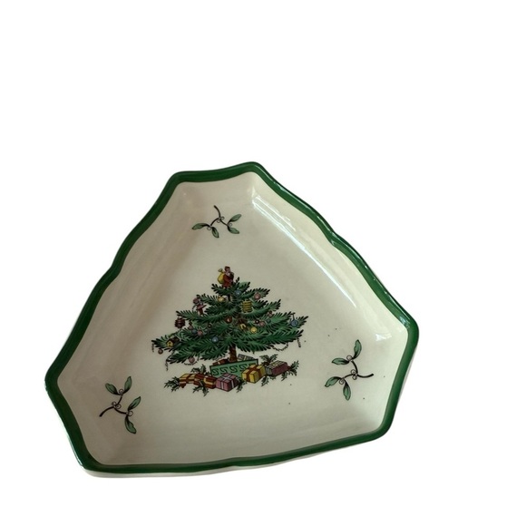 Spode Christmas Tree Shaped 8 inch Candy Nut Chocolates Ceramic Xmas Dish - Picture 3 of 5